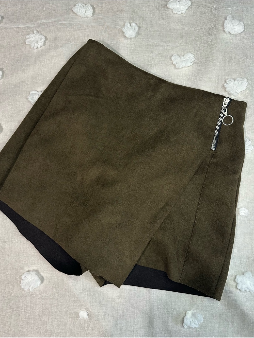 Zara Olive Green Wrap Skort with Silver Zip